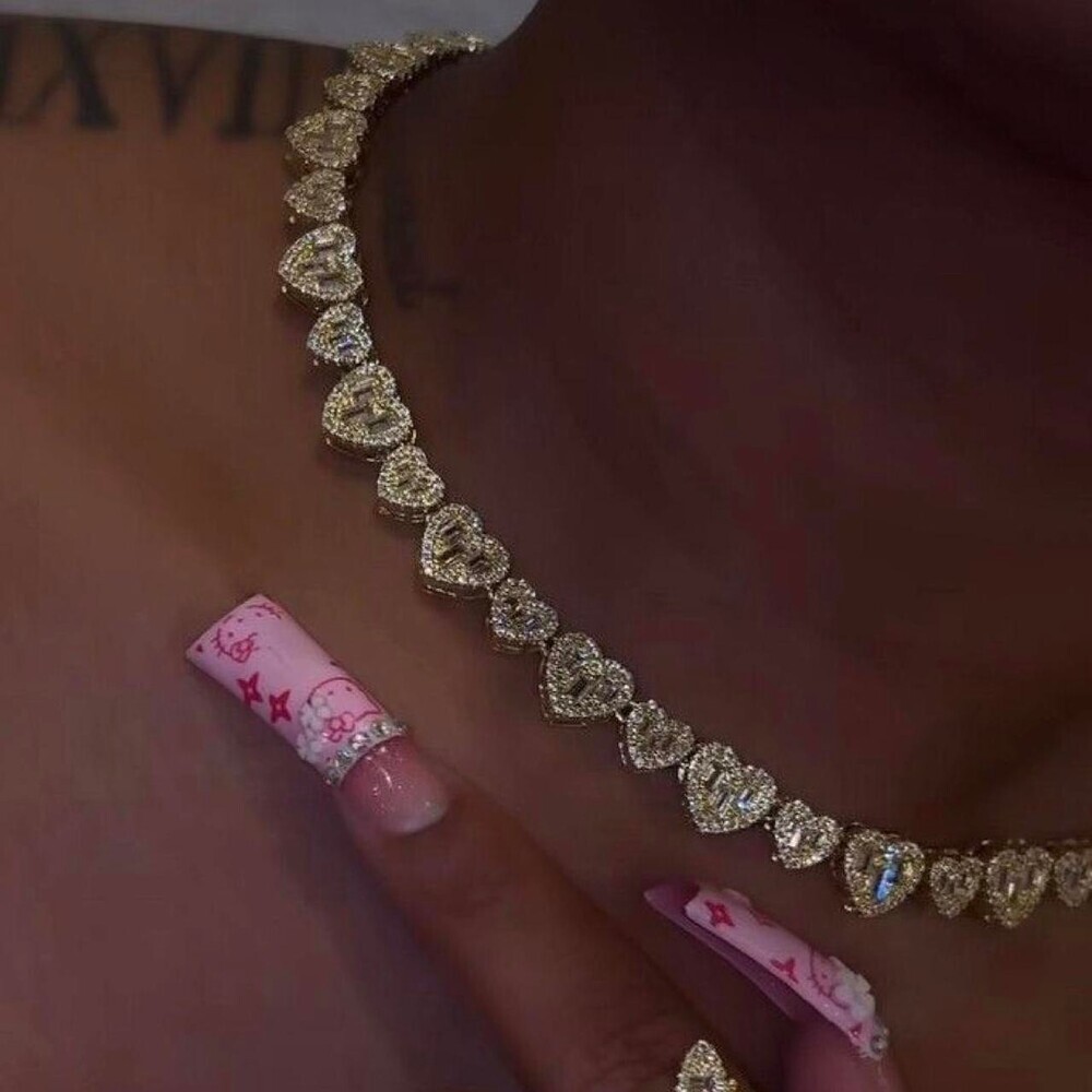 Gold Heart Necklace 16 Inch Bling 6921